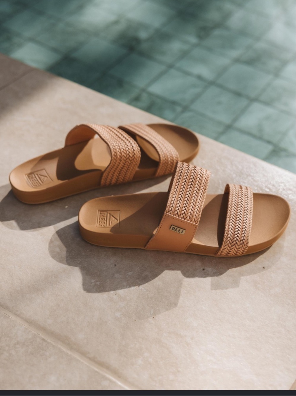 Reef Women's Vista Braid II Tan Natural Double-Strap Slide Sandals
